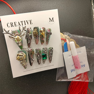 Qfdian Handmade Nail Shot of Spicy Girl Heavy Industry Metal Lost Paradise Subculture Super Cool Spicy Girl Dark Personality  Nails